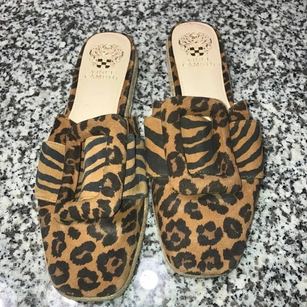 Vince Camuto Womens 8 Jinannie Animal Print Espadrille Shoes Slides Mules